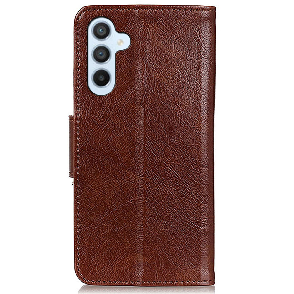 For Samsung Galaxy F34 5G / M34 5G Wallet Phone Cover Drop Protection Stand Nappa Texture Split Leather Phone Case - Brown