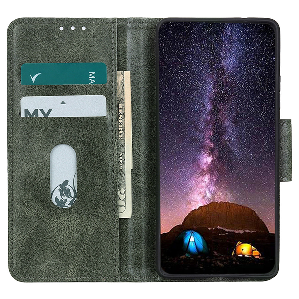For Samsung Galaxy F34 5G / M34 5G Crazy Horse Texture PU Leather Wallet Case Stand Flip Cell Phone Cover - Green