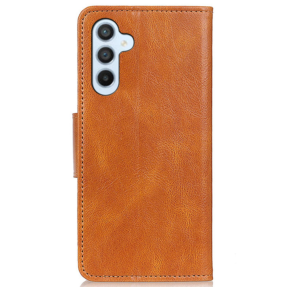 For Samsung Galaxy F34 5G / M34 5G Crazy Horse Texture PU Leather Wallet Case Stand Flip Cell Phone Cover - Brown