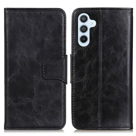 For Samsung Galaxy F34 5G / M34 5G Split Leather Case Crazy Horse Texture Wallet Stand Phone Cover - Black