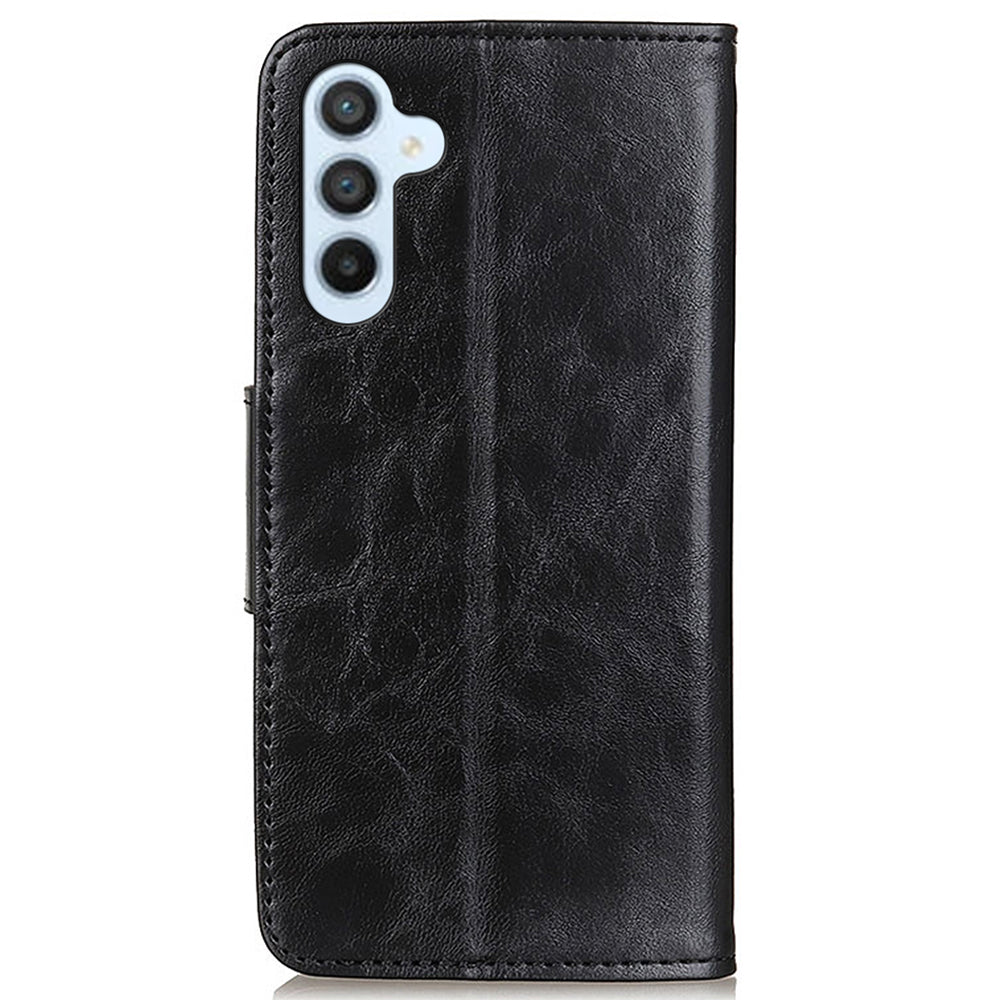 For Samsung Galaxy F34 5G / M34 5G Split Leather Case Crazy Horse Texture Wallet Stand Phone Cover - Black