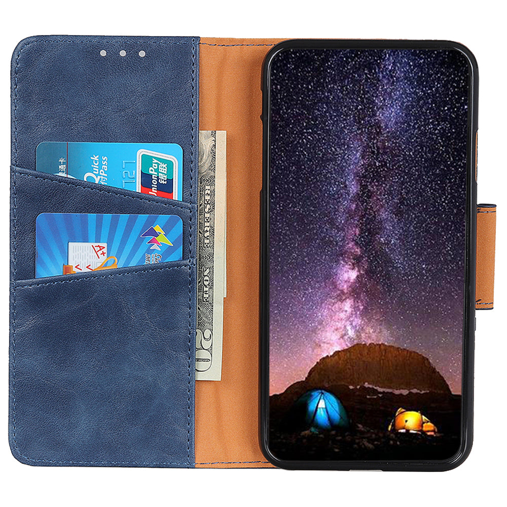 For Samsung Galaxy F34 5G / M34 5G Split Leather Case Crazy Horse Texture Wallet Stand Phone Cover - Blue