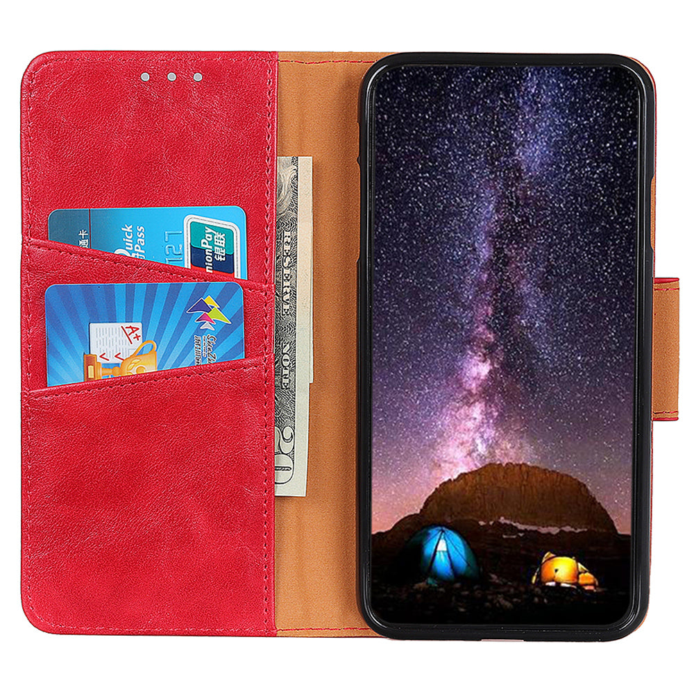 For Samsung Galaxy F34 5G / M34 5G Split Leather Case Crazy Horse Texture Wallet Stand Phone Cover - Red
