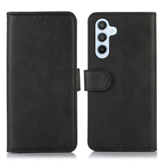 For Samsung Galaxy F34 5G / M34 5G Phone Stand Shell Cowhide Texture Phone Wallet Case PU Leather Cover - Black