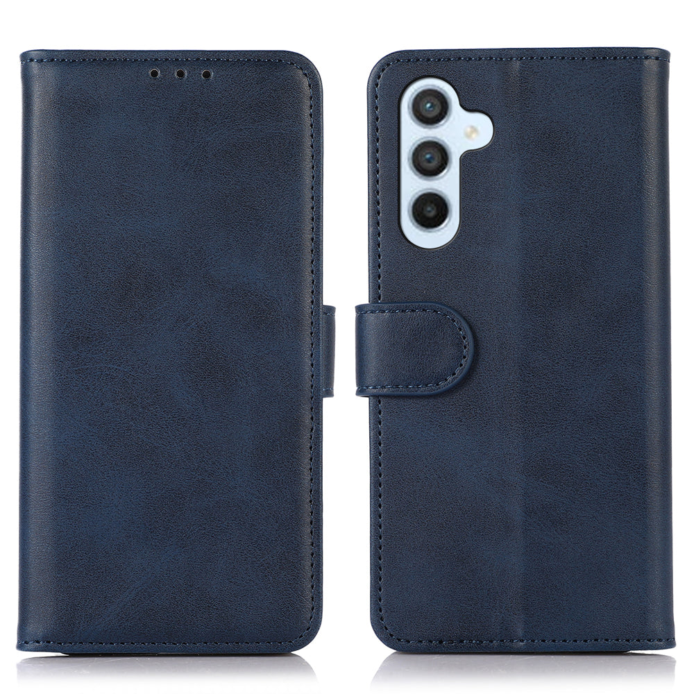 For Samsung Galaxy F34 5G / M34 5G Phone Stand Shell Cowhide Texture Phone Wallet Case PU Leather Cover - Blue
