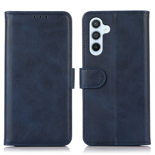 For Samsung Galaxy F34 5G / M34 5G Phone Stand Shell Cowhide Texture Phone Wallet Case PU Leather Cover - Blue