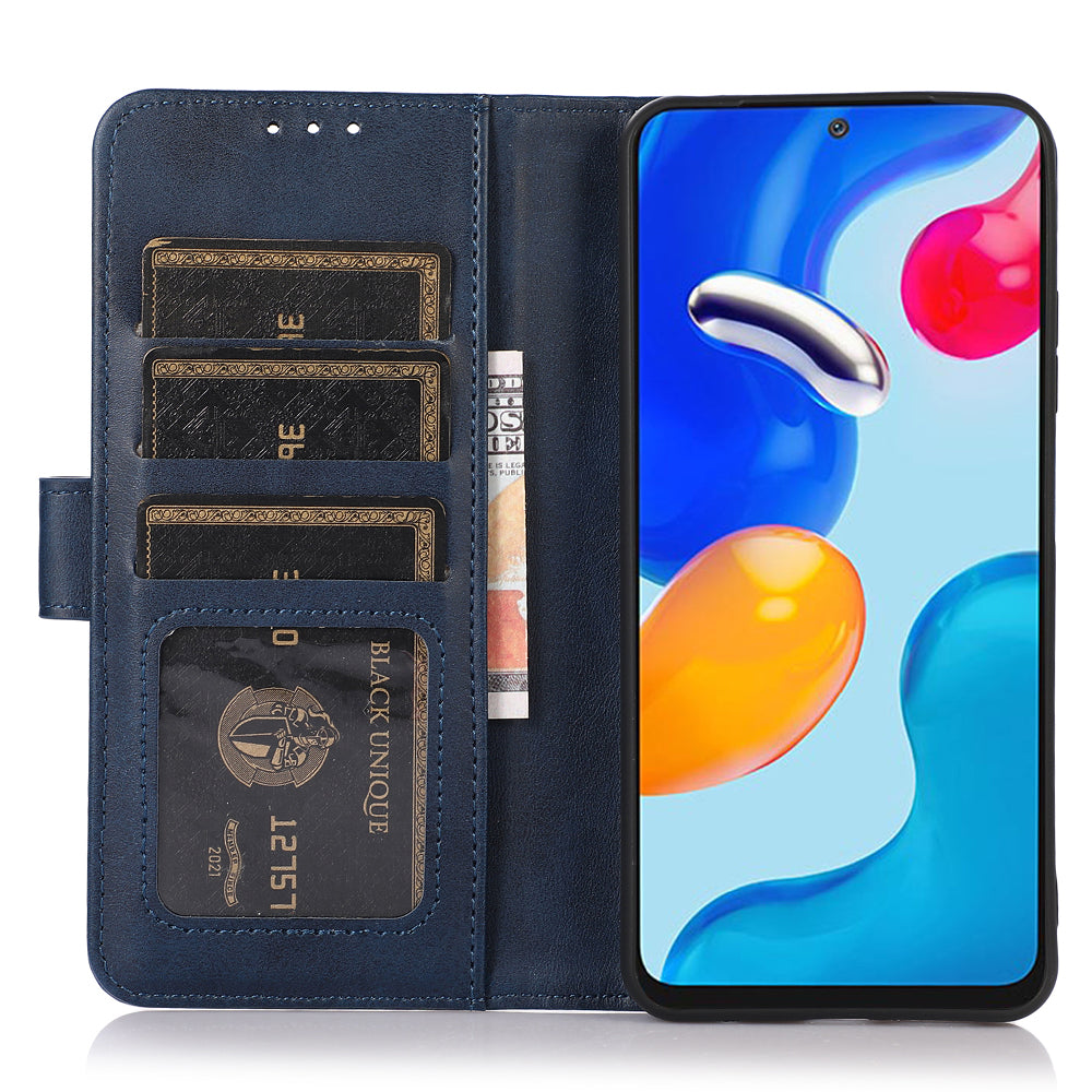 For Samsung Galaxy F34 5G / M34 5G Phone Stand Shell Cowhide Texture Phone Wallet Case PU Leather Cover - Blue