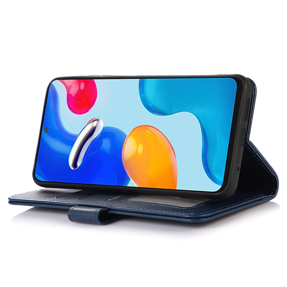 For Samsung Galaxy F34 5G / M34 5G Phone Stand Shell Cowhide Texture Phone Wallet Case PU Leather Cover - Blue
