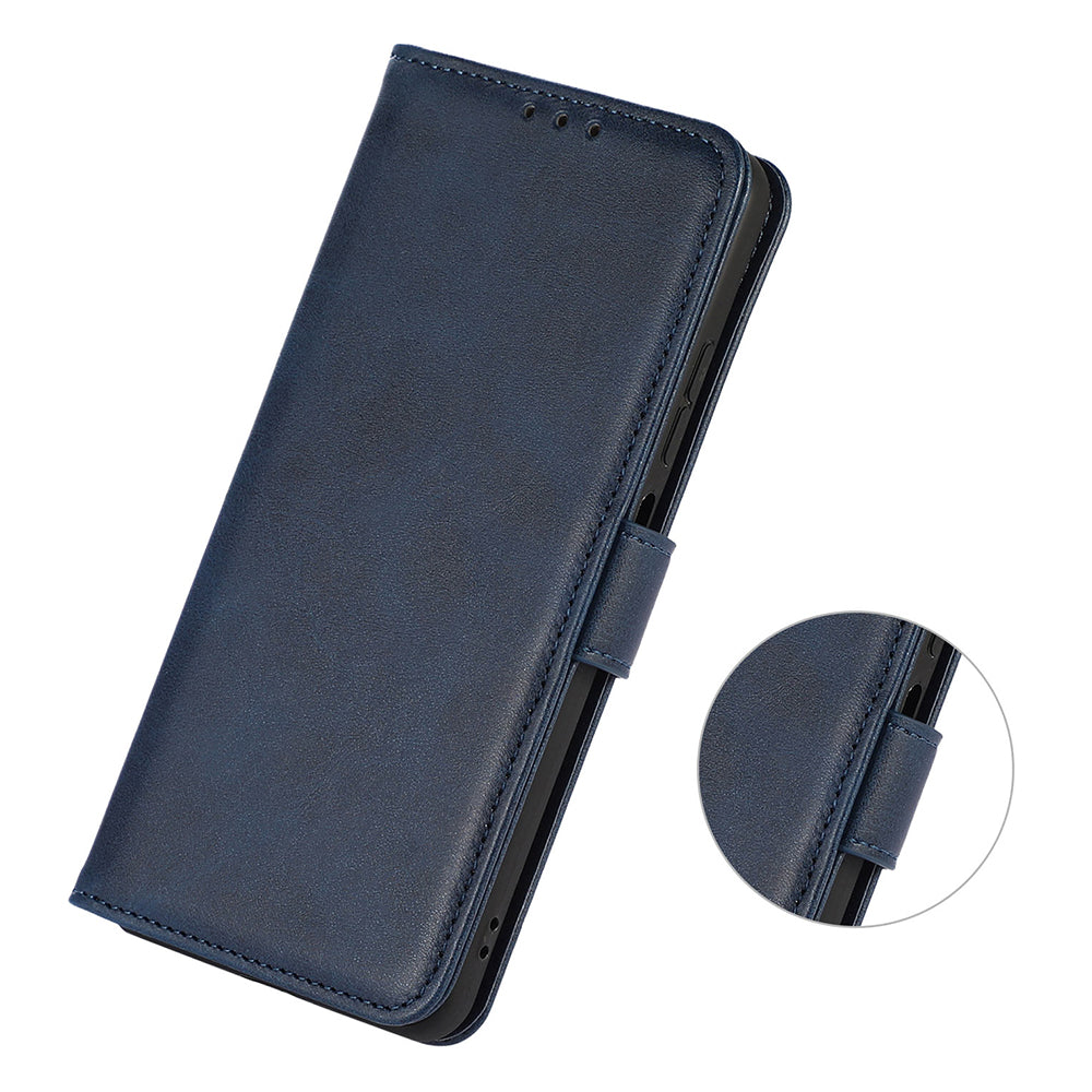 For Samsung Galaxy F34 5G / M34 5G Phone Stand Shell Cowhide Texture Phone Wallet Case PU Leather Cover - Blue