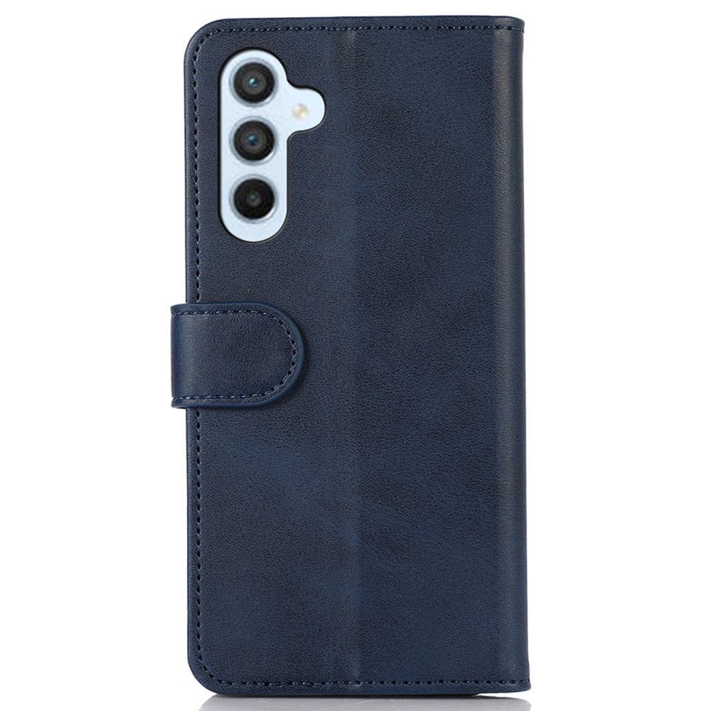 For Samsung Galaxy F34 5G / M34 5G Phone Stand Shell Cowhide Texture Phone Wallet Case PU Leather Cover - Blue