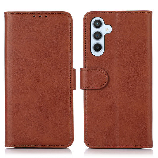 For Samsung Galaxy F34 5G / M34 5G Phone Stand Shell Cowhide Texture Phone Wallet Case PU Leather Cover - Brown