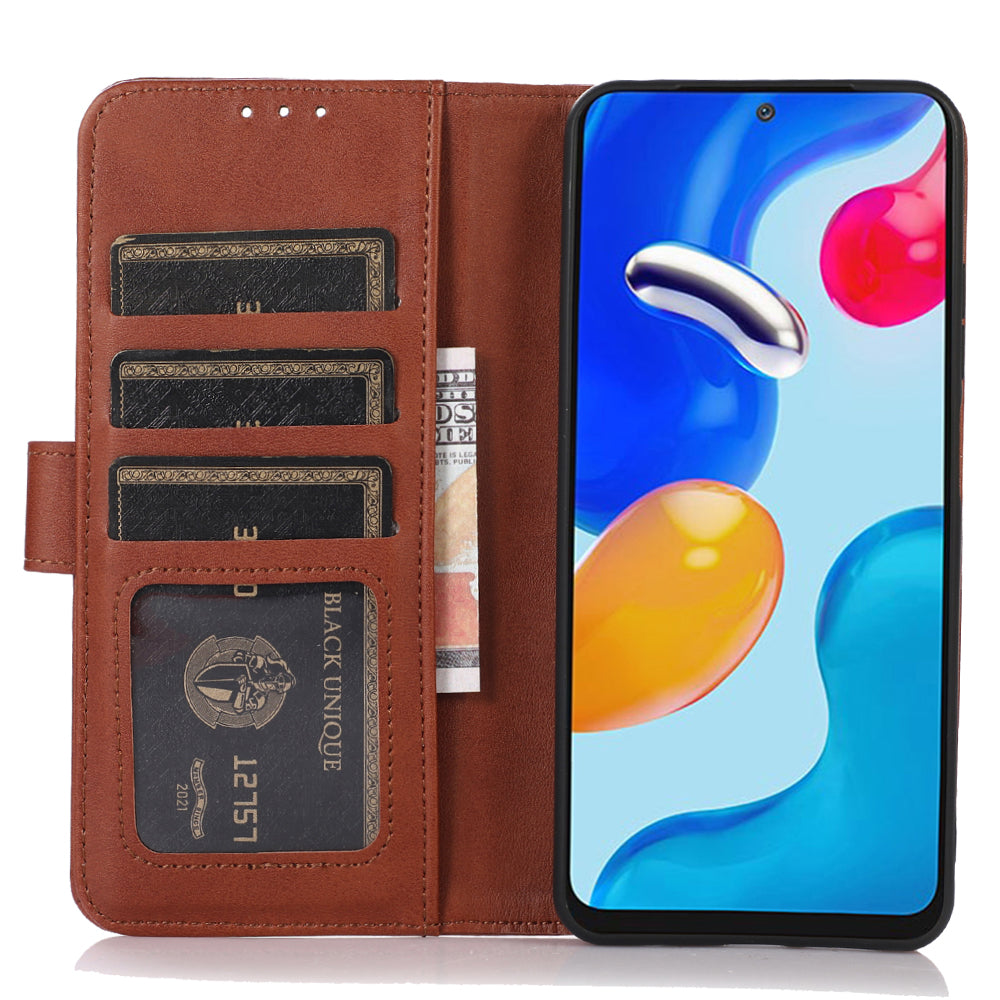 For Samsung Galaxy F34 5G / M34 5G Phone Stand Shell Cowhide Texture Phone Wallet Case PU Leather Cover - Brown