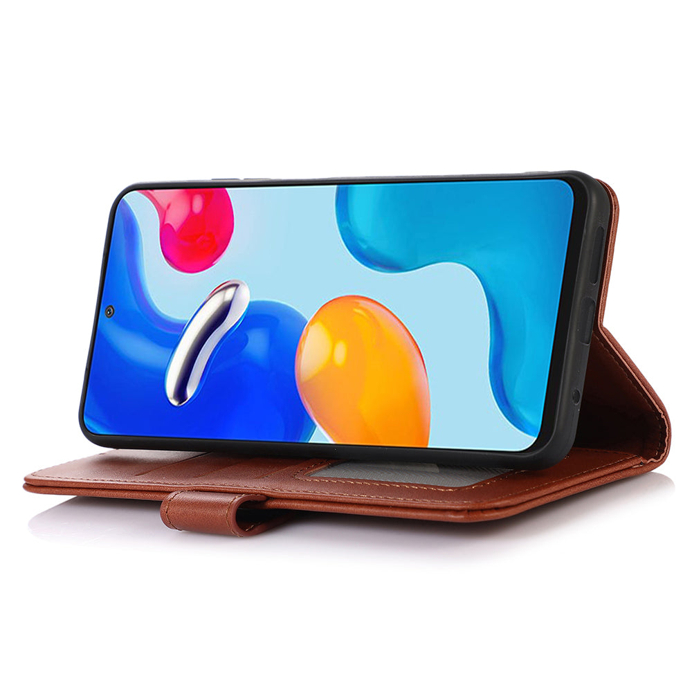 For Samsung Galaxy F34 5G / M34 5G Phone Stand Shell Cowhide Texture Phone Wallet Case PU Leather Cover - Brown