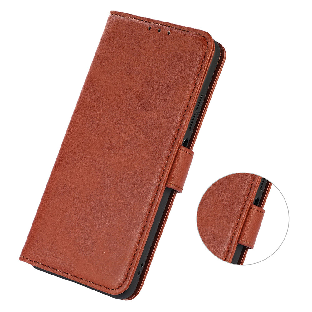 For Samsung Galaxy F34 5G / M34 5G Phone Stand Shell Cowhide Texture Phone Wallet Case PU Leather Cover - Brown