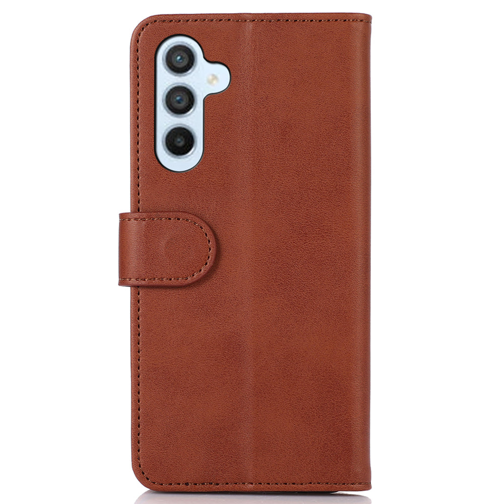 For Samsung Galaxy F34 5G / M34 5G Phone Stand Shell Cowhide Texture Phone Wallet Case PU Leather Cover - Brown