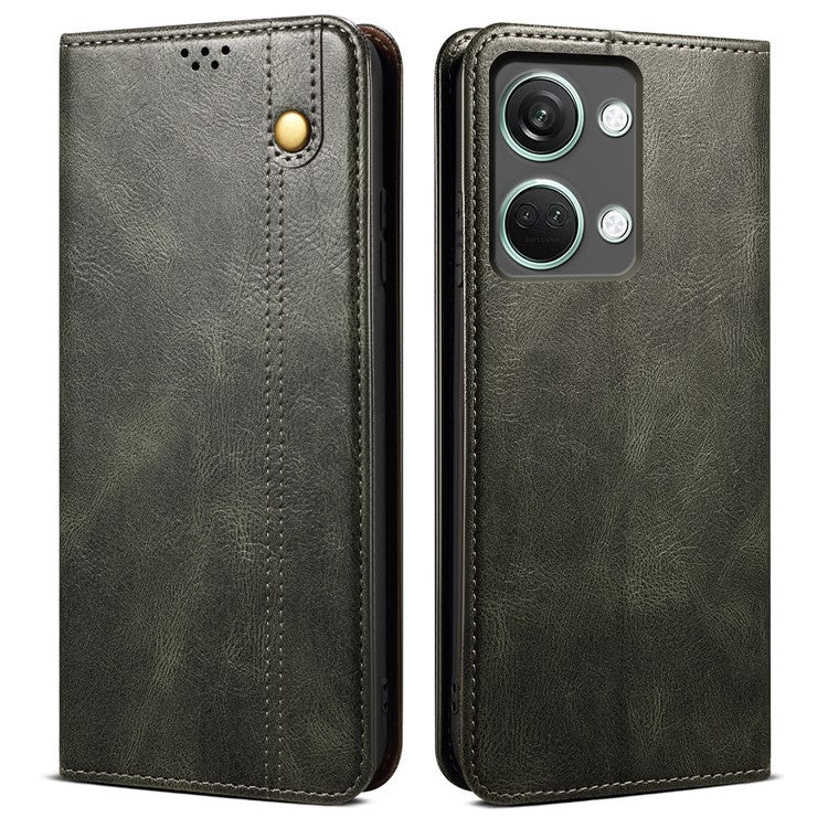 For OnePlus Nord 3 5G / Ace 2V Wallet Case Waxy Crazy Horse Texture Cell Phone Cover Stand PU Leather Phone Shell - Green