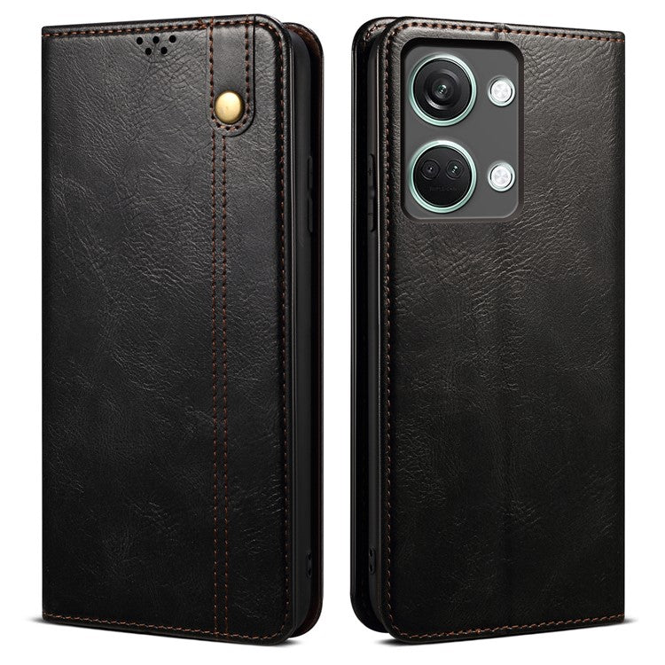 For OnePlus Nord 3 5G / Ace 2V Wallet Case Waxy Crazy Horse Texture Cell Phone Cover Stand PU Leather Phone Shell - Black