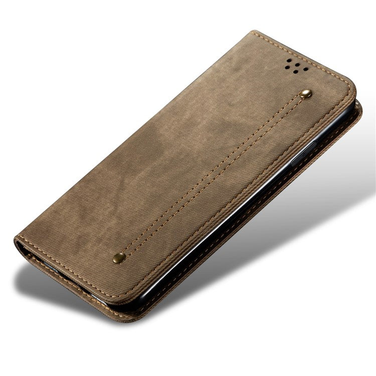 For OnePlus Ace 2V / Nord 3 5G Jeans Cloth Texture Wallet Phone Case PU Leather Stand Cover - Khaki