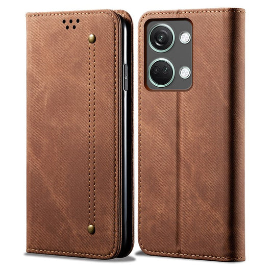 For OnePlus Ace 2V / Nord 3 5G Jeans Cloth Texture Wallet Phone Case PU Leather Stand Cover - Coffee