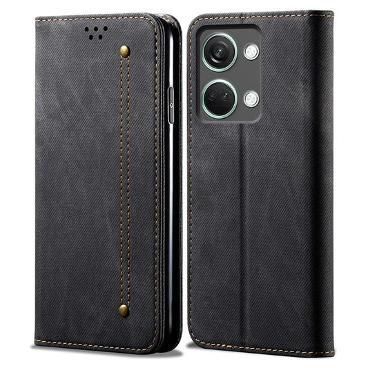 For OnePlus Ace 2V / Nord 3 5G Jeans Cloth Texture Wallet Phone Case PU Leather Stand Cover - Black