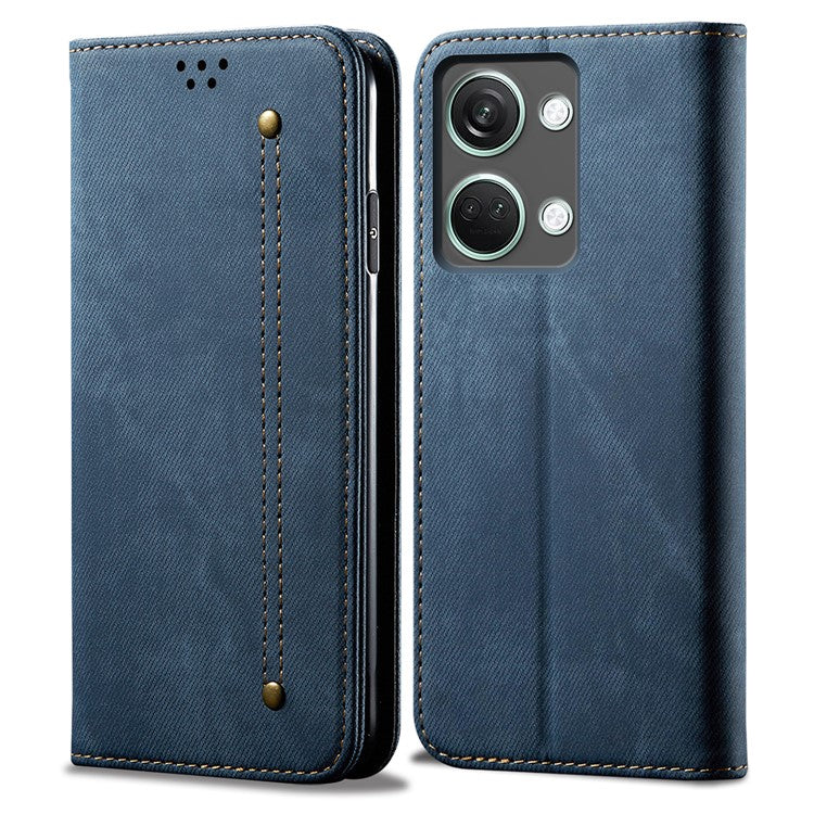 For OnePlus Ace 2V / Nord 3 5G Jeans Cloth Texture Wallet Phone Case PU Leather Stand Cover - Blue