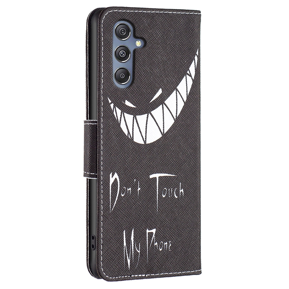 For Samsung Galaxy F34 5G / M34 5G PU Leather Pattern Printing Phone Case Wallet Stand Anti-drop Cover - Don't Touch My Phone