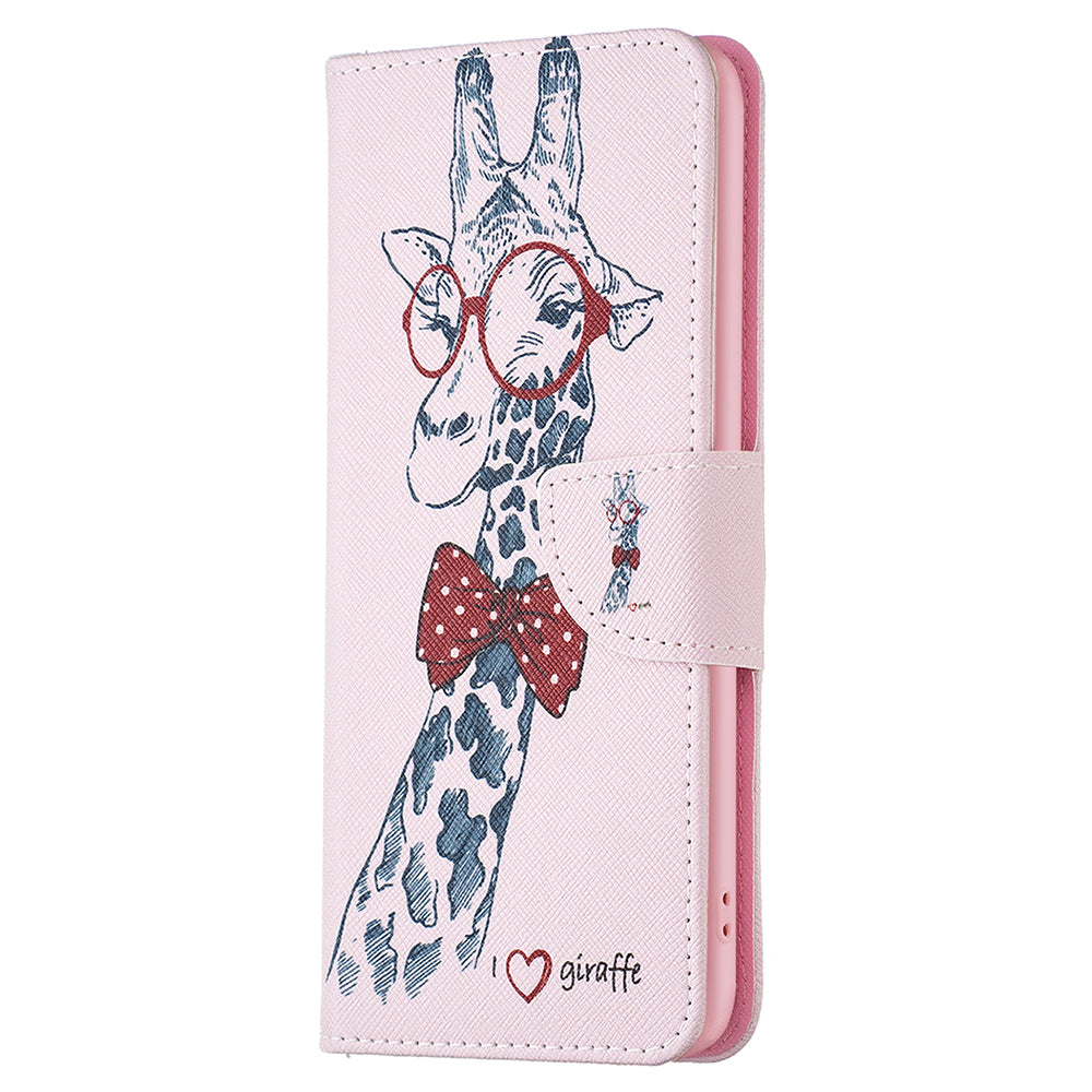 For Samsung Galaxy F34 5G / M34 5G PU Leather Pattern Printing Phone Case Wallet Stand Anti-drop Cover - Giraffe