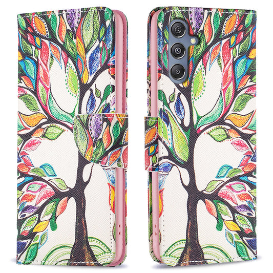 For Samsung Galaxy F34 5G / M34 5G PU Leather Pattern Printing Phone Case Wallet Stand Anti-drop Cover - Life Tree
