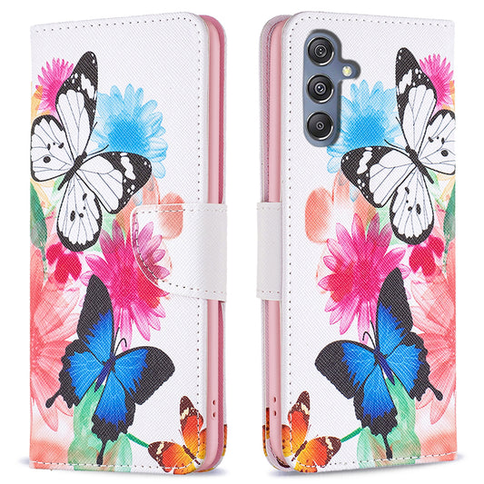 For Samsung Galaxy F34 5G / M34 5G PU Leather Pattern Printing Phone Case Wallet Stand Anti-drop Cover - Two Butterflies