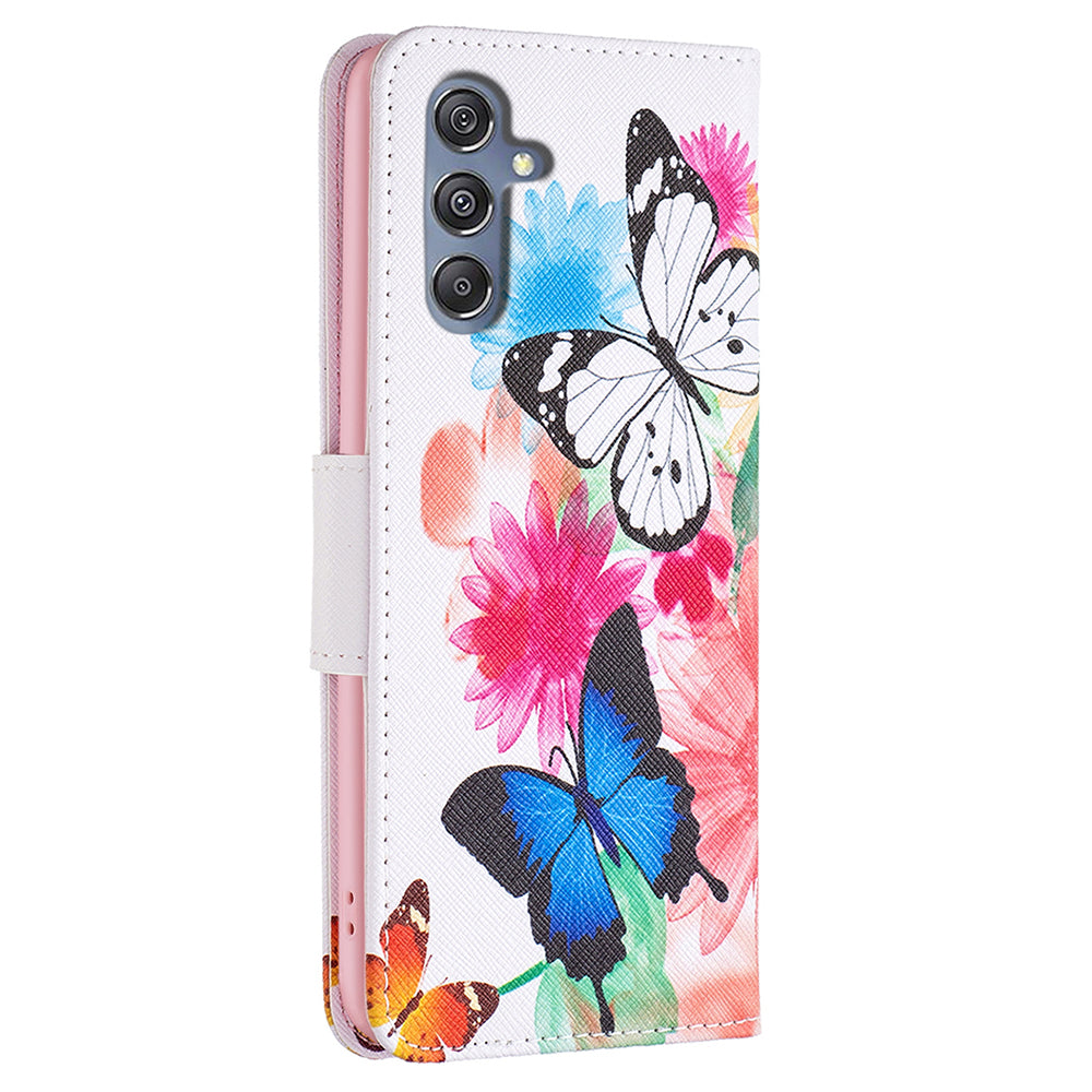 For Samsung Galaxy F34 5G / M34 5G PU Leather Pattern Printing Phone Case Wallet Stand Anti-drop Cover - Two Butterflies