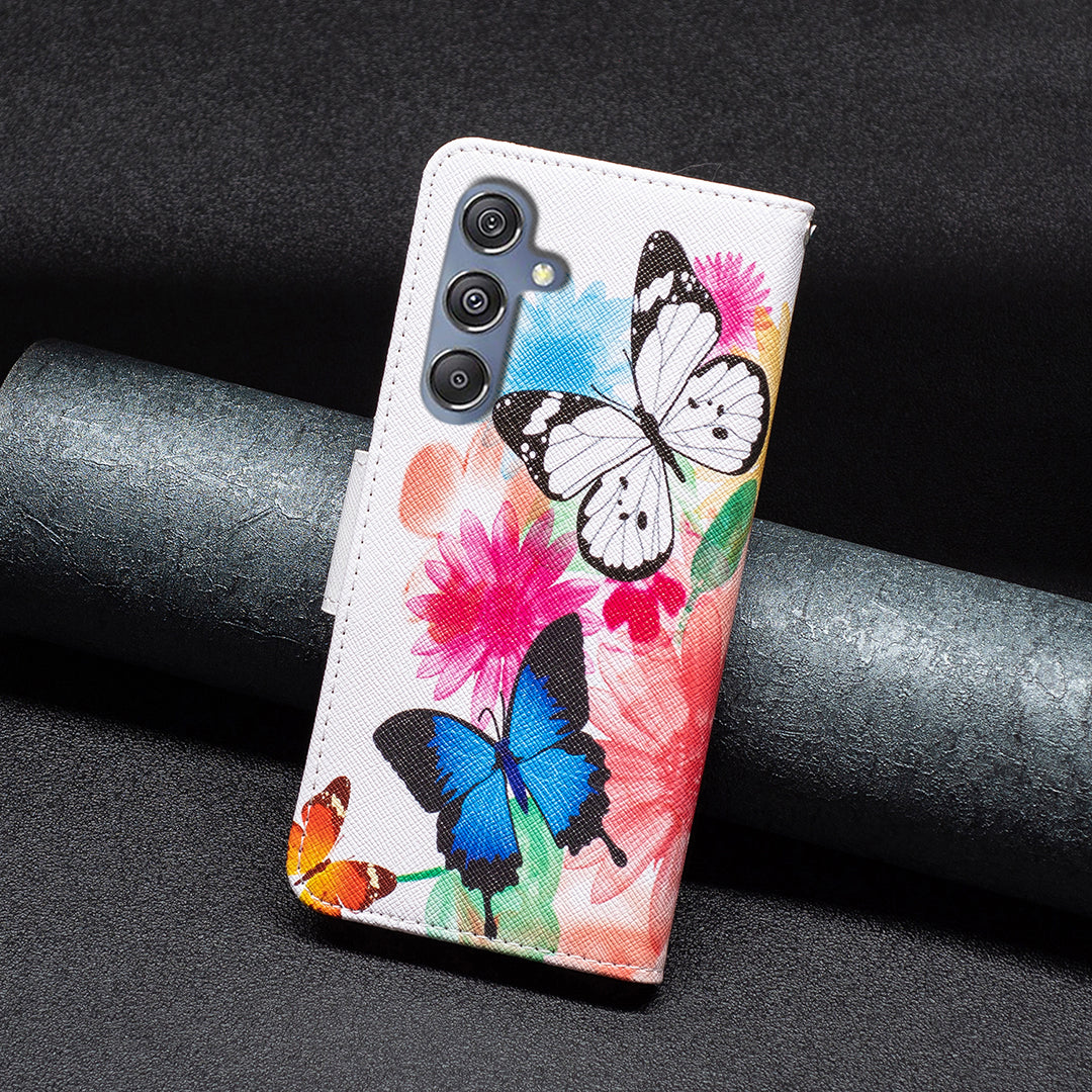 For Samsung Galaxy F34 5G / M34 5G PU Leather Pattern Printing Phone Case Wallet Stand Anti-drop Cover - Two Butterflies