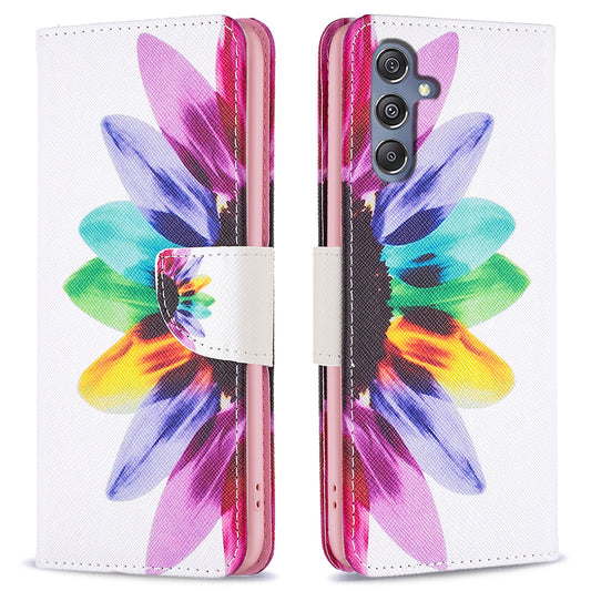 For Samsung Galaxy F34 5G / M34 5G PU Leather Pattern Printing Phone Case Wallet Stand Anti-drop Cover - Sunflower