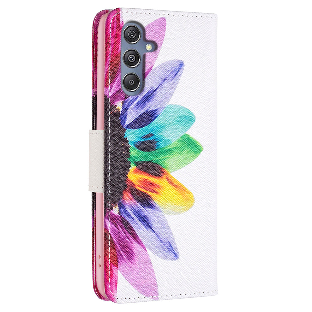 For Samsung Galaxy F34 5G / M34 5G PU Leather Pattern Printing Phone Case Wallet Stand Anti-drop Cover - Sunflower