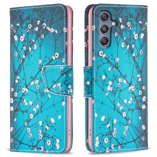 For Samsung Galaxy F34 5G / M34 5G PU Leather Pattern Printing Phone Case Wallet Stand Anti-drop Cover - Plum Blossom