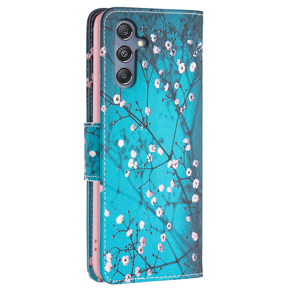 For Samsung Galaxy F34 5G / M34 5G PU Leather Pattern Printing Phone Case Wallet Stand Anti-drop Cover - Plum Blossom