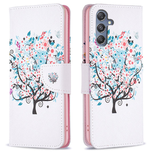 For Samsung Galaxy F34 5G / M34 5G PU Leather Pattern Printing Phone Case Wallet Stand Anti-drop Cover - Flower Tree