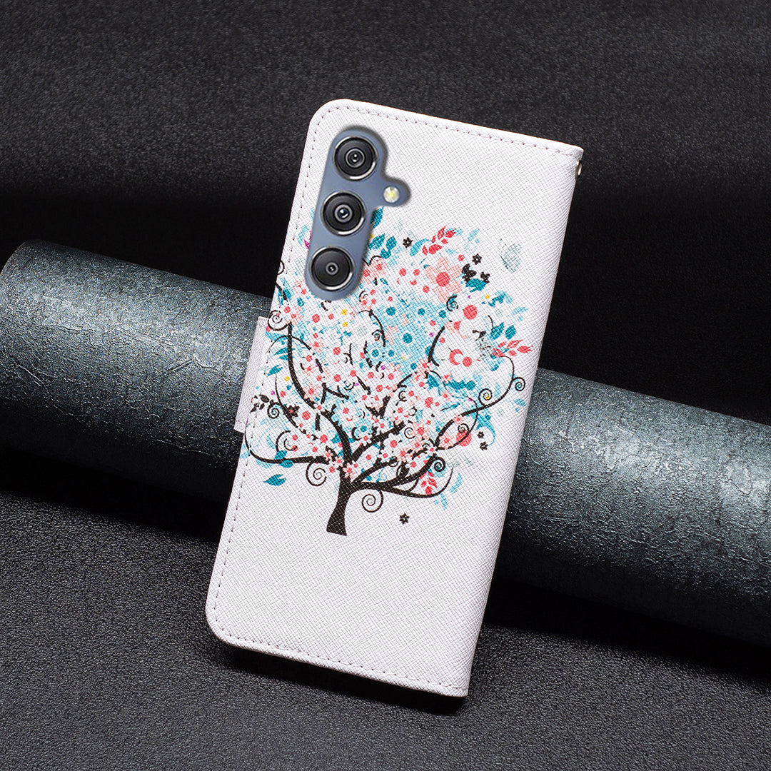 For Samsung Galaxy F34 5G / M34 5G PU Leather Pattern Printing Phone Case Wallet Stand Anti-drop Cover - Flower Tree