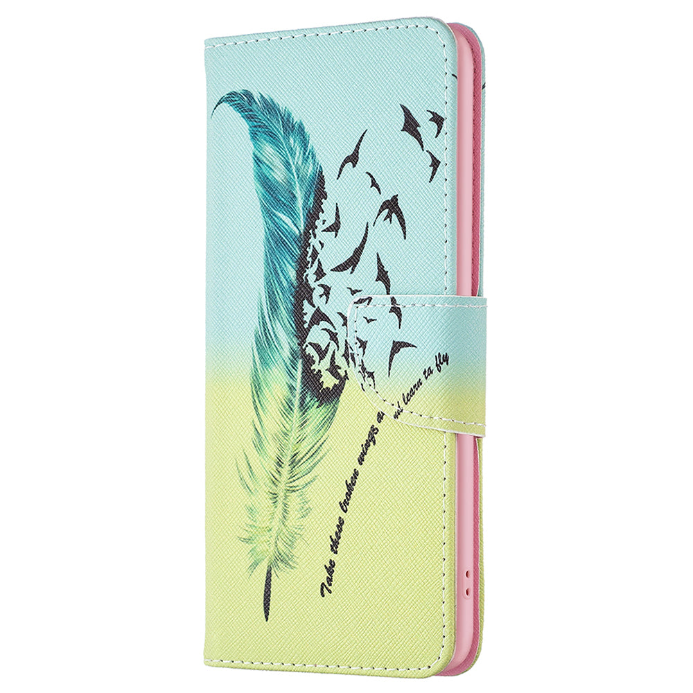 For Samsung Galaxy F34 5G / M34 5G PU Leather Pattern Printing Phone Case Wallet Stand Anti-drop Cover - Feather and Birds