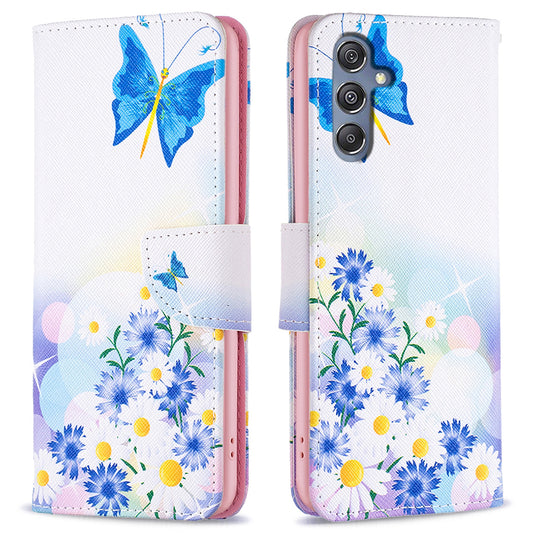 For Samsung Galaxy F34 5G / M34 5G PU Leather Pattern Printing Phone Case Wallet Stand Anti-drop Cover - Butterfly and Flowers
