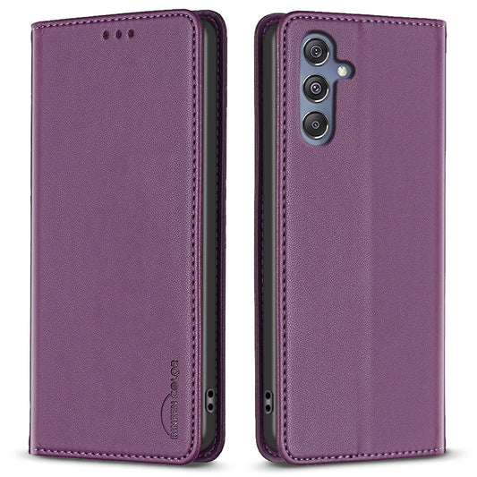 BINFEN COLOR BF18 For Samsung Galaxy F34 5G / M34 5G Leather Phone Case Card Holder Foldable Stand Cover - Dark Purple