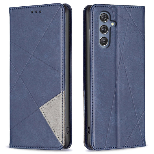 For Samsung Galaxy F34 5G / M34 5G Stand Flip Cover PU Leather Imprinted Line Phone Case with Card Slots - Blue