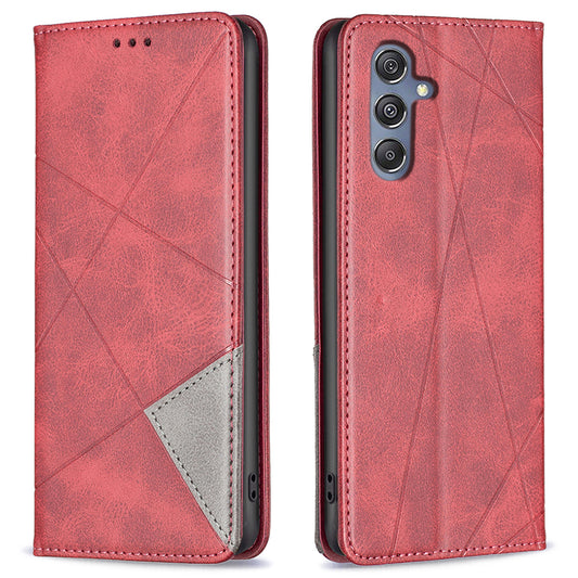 For Samsung Galaxy F34 5G / M34 5G Stand Flip Cover PU Leather Imprinted Line Phone Case with Card Slots - Red