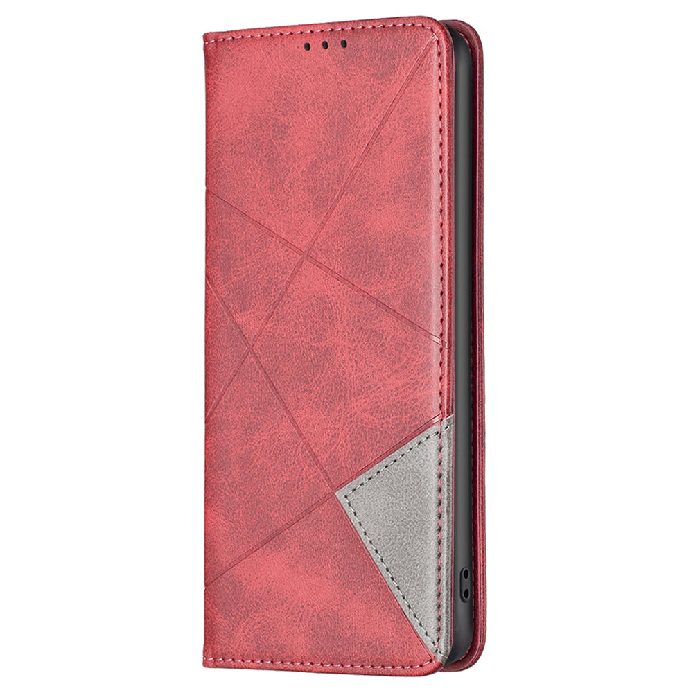 For Samsung Galaxy F34 5G / M34 5G Stand Flip Cover PU Leather Imprinted Line Phone Case with Card Slots - Red