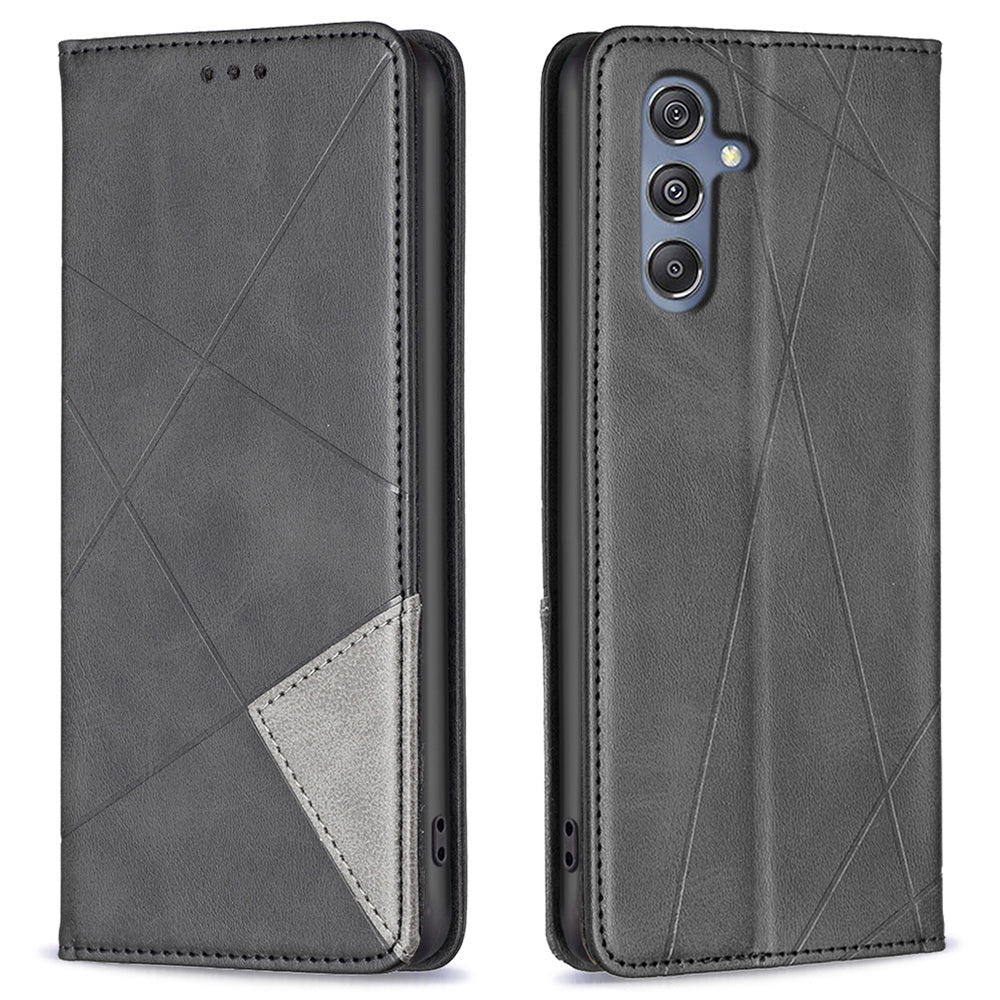 For Samsung Galaxy F34 5G / M34 5G Stand Flip Cover PU Leather Imprinted Line Phone Case with Card Slots - Black