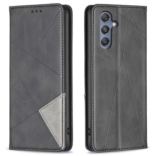 For Samsung Galaxy F34 5G / M34 5G Stand Flip Cover PU Leather Imprinted Line Phone Case with Card Slots - Black