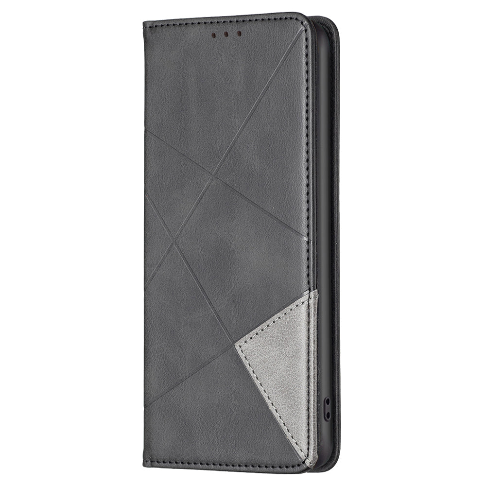 For Samsung Galaxy F34 5G / M34 5G Stand Flip Cover PU Leather Imprinted Line Phone Case with Card Slots - Black
