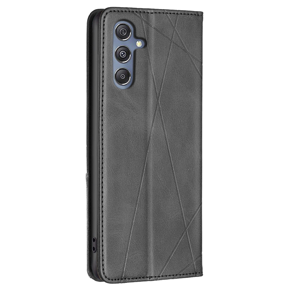 For Samsung Galaxy F34 5G / M34 5G Stand Flip Cover PU Leather Imprinted Line Phone Case with Card Slots - Black