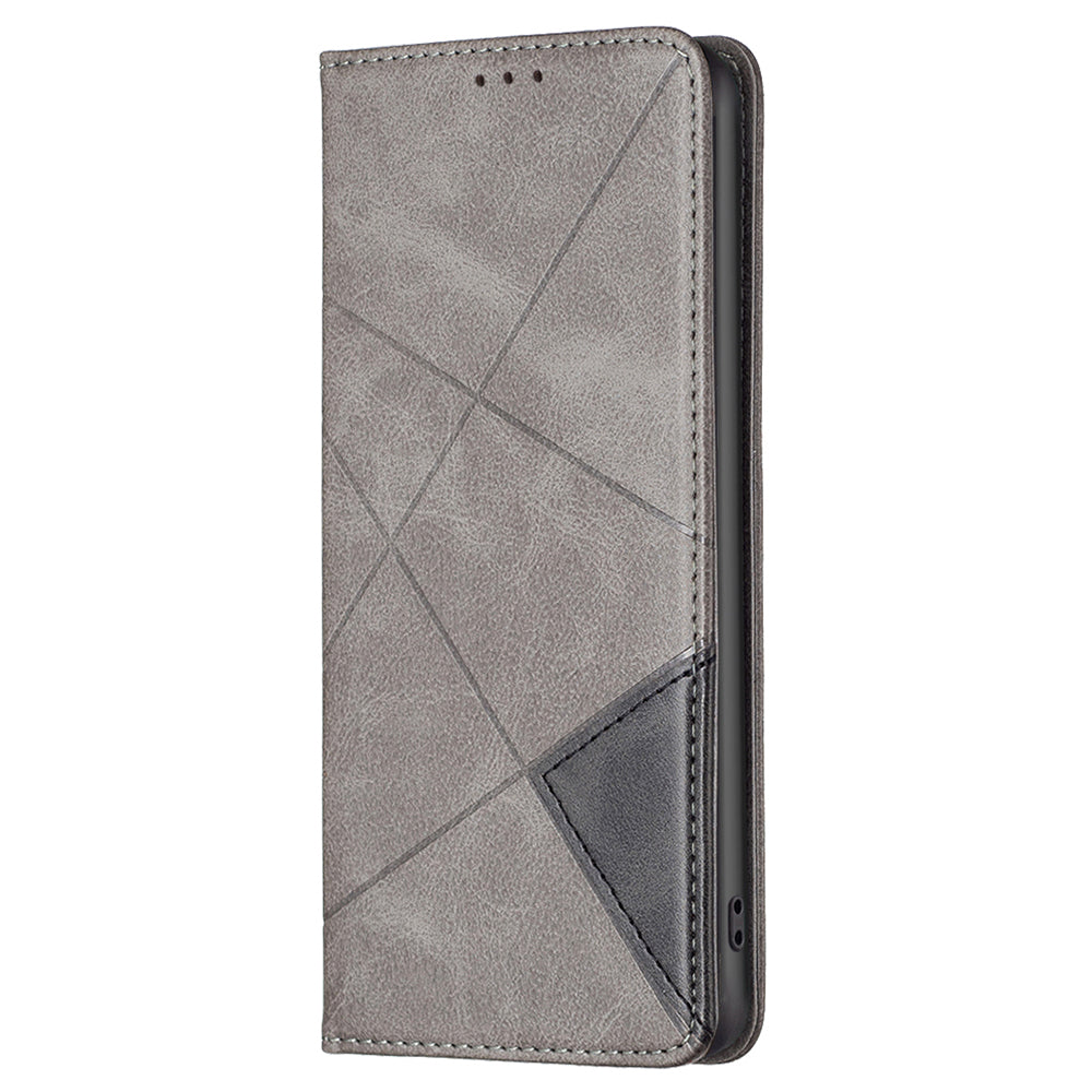 For Samsung Galaxy F34 5G / M34 5G Stand Flip Cover PU Leather Imprinted Line Phone Case with Card Slots - Grey