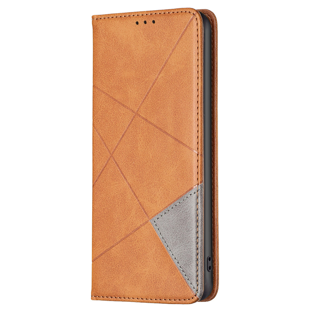 For Samsung Galaxy F34 5G / M34 5G Stand Flip Cover PU Leather Imprinted Line Phone Case with Card Slots - Yellow