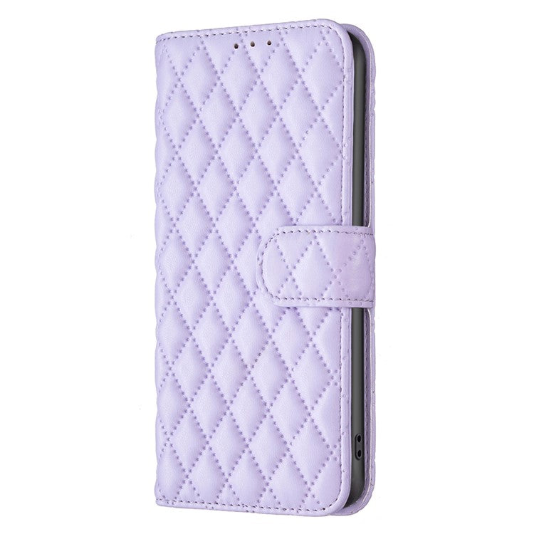 BINFEN COLOR BF Style-14 for vivo Y27 4G Imprinted Grid Phone Case PU Leather Stand Wallet Cover - Purple